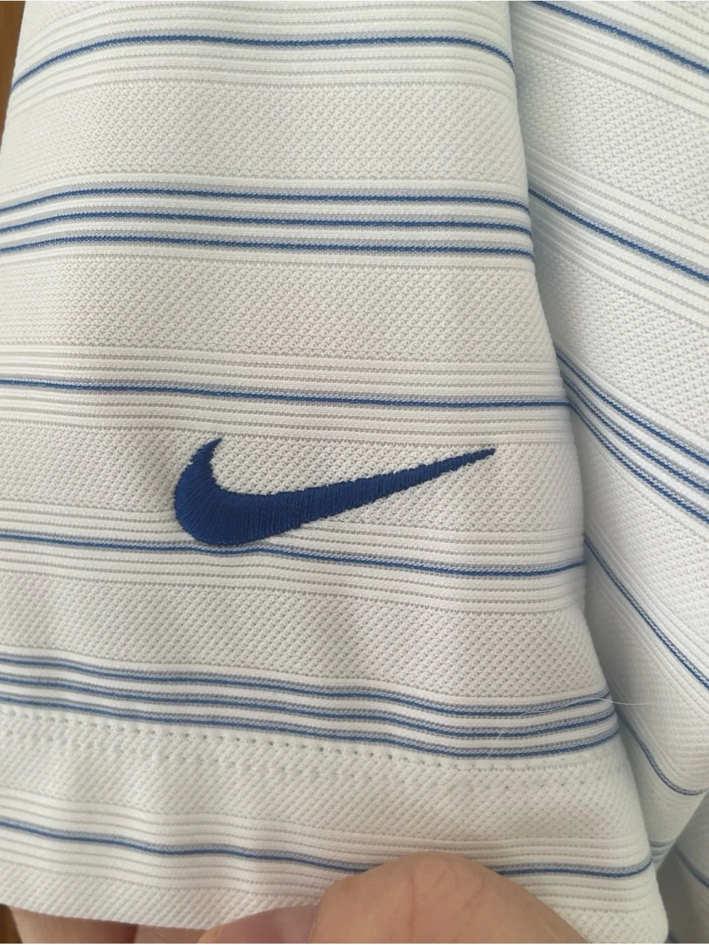 Nike Golf Dry Fit Men’s White Blue Striped Golf Polo Size XL